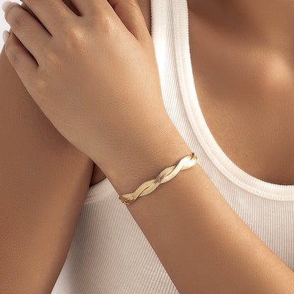 18K Gold-Plated Twist Snake Chain Bracelet, gold bracelet for women, botanical inspired, front view