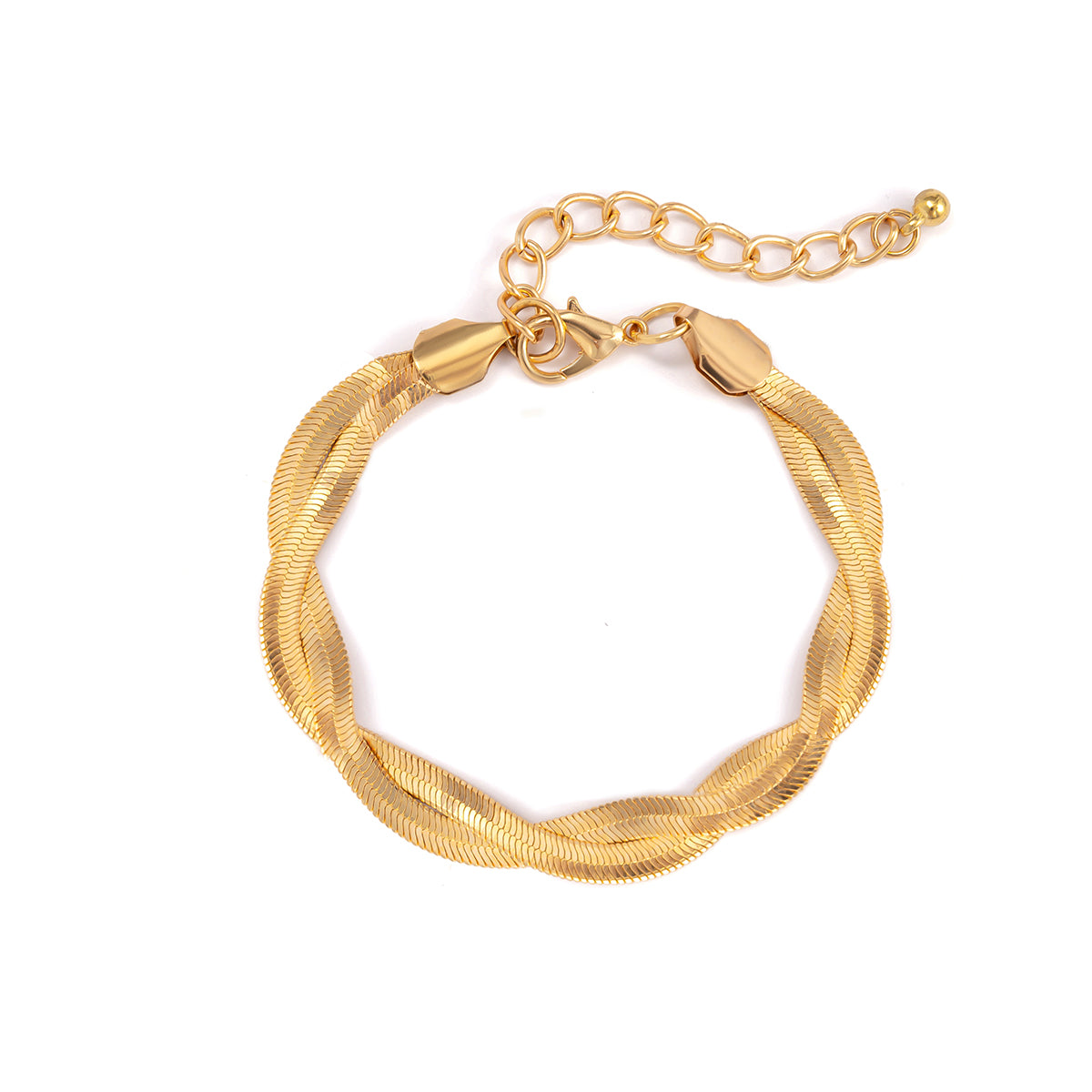 18K Gold-Plated Twist Snake Chain Bracelet, gold bracelet for women, botanical inspired, side view