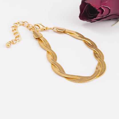 18K Gold-Plated Twist Snake Chain Bracelet, gold bracelet for women, botanical inspired, styled look