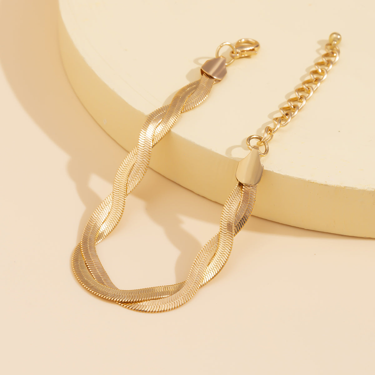 18K Gold-Plated Twist Snake Chain Bracelet, gold bracelet for women, botanical inspired, lifestyle look