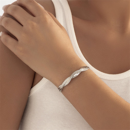 Silver-Plated Herringbone Chain Bracelet, silver bracelet for women, dainty minimalist design, front view