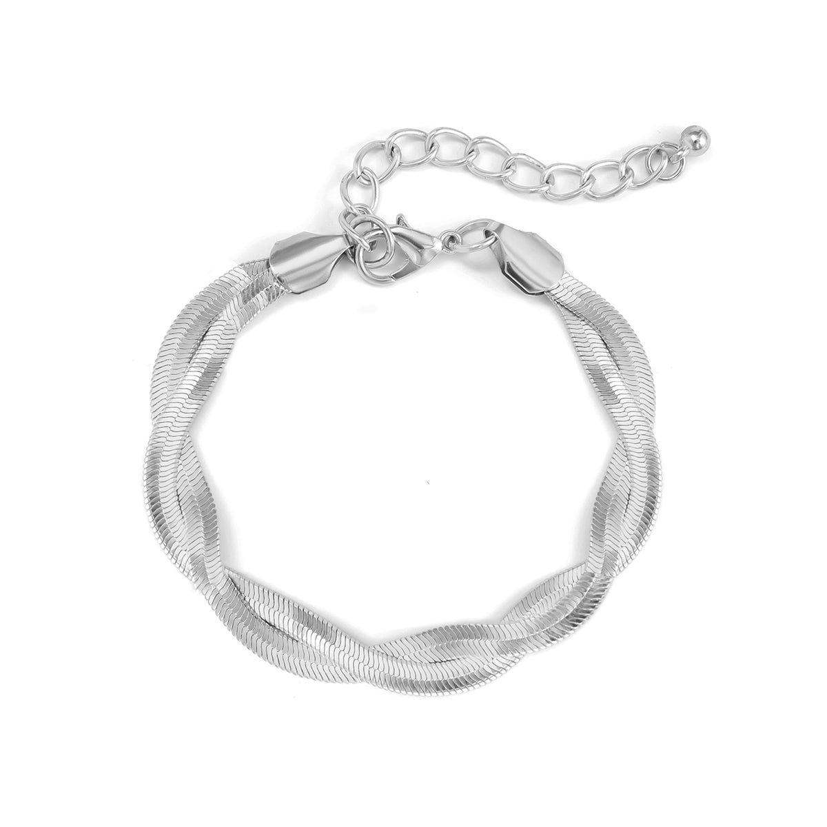Silver-Plated Herringbone Chain Bracelet, silver bracelet for women, dainty minimalist design, detail close-up