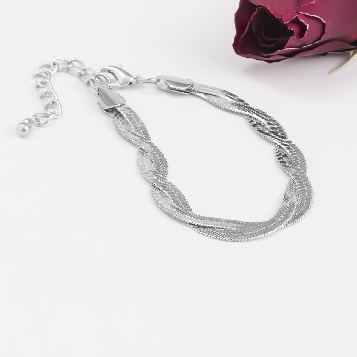 Silver-Plated Herringbone Chain Bracelet, silver bracelet for women, dainty minimalist design, lifestyle look