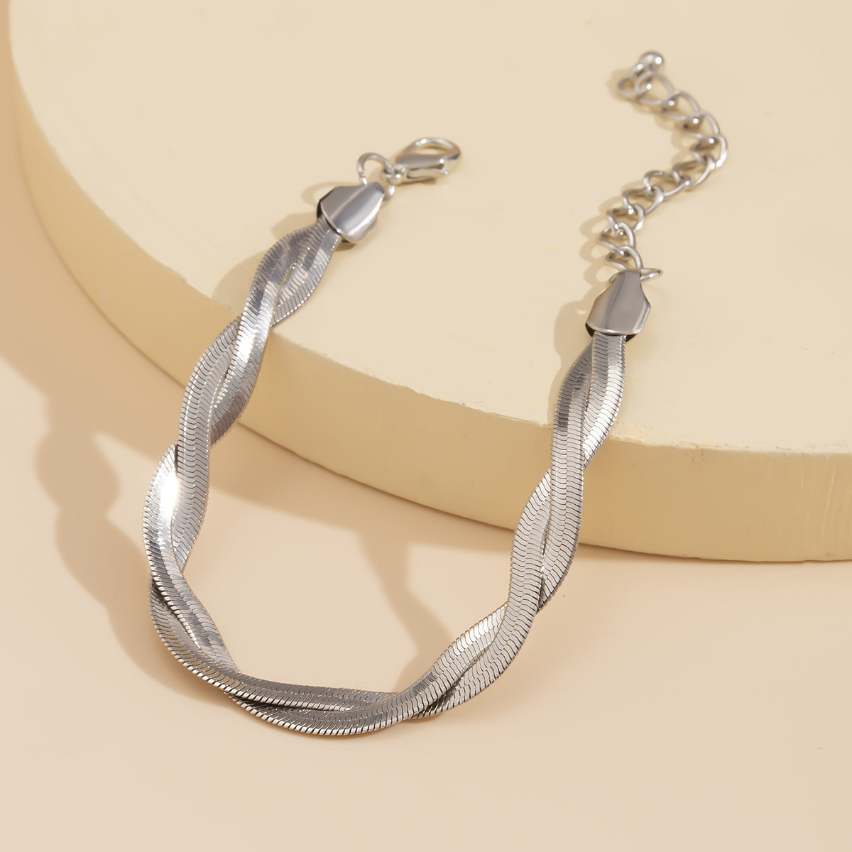 Silver-Plated Herringbone Chain Bracelet, silver bracelet for women, dainty minimalist design, styled look