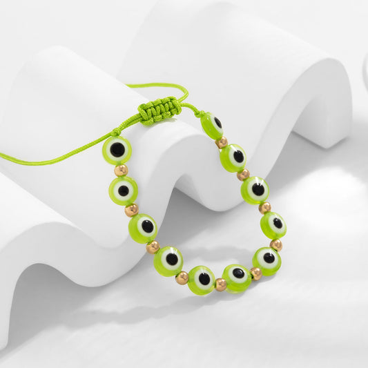 Light Green Acrylic and 18K Gold-Plated Eyes Adjustable Bracelet, gold bracelet for women, elegant gift for her, front view