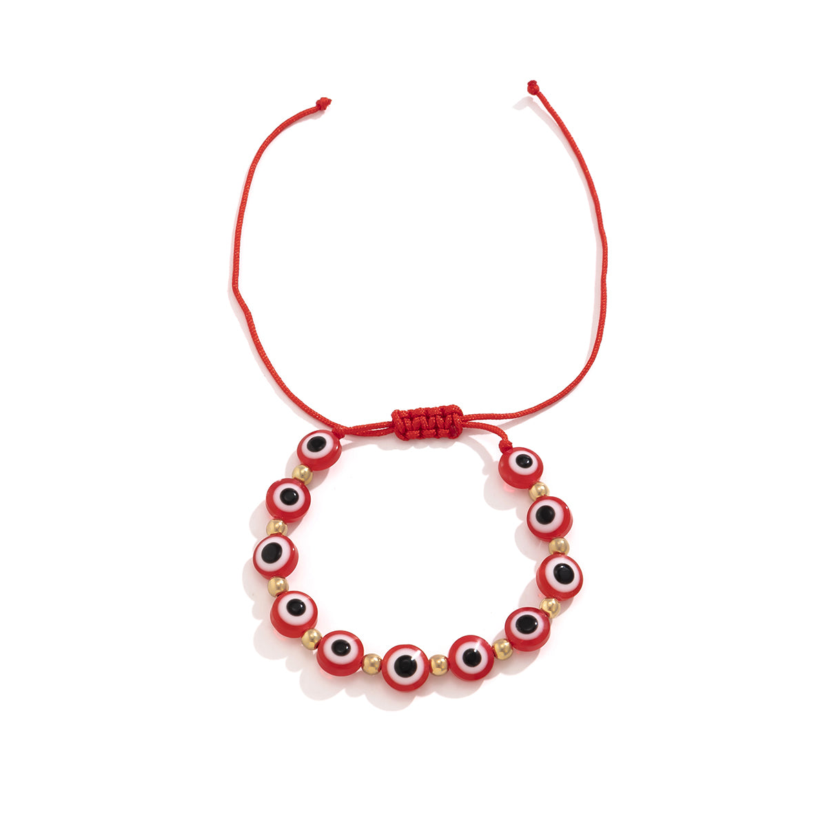 Red Acrylic and Polyster 18K Gold-Plated Eyes Adjustable Bracelet, gold bracelet for women, elegant gift for her, styled look