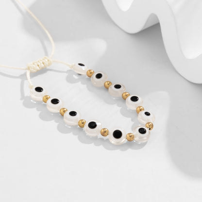 White Acrylic and Polyster 18K Gold-Plated Eye Beaded Adjustable Bracelet, gold bracelet for women, styled look