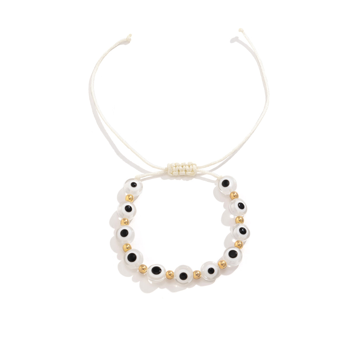 White Acrylic and Polyster 18K Gold-Plated Eye Beaded Adjustable Bracelet, gold bracelet for women, lifestyle look