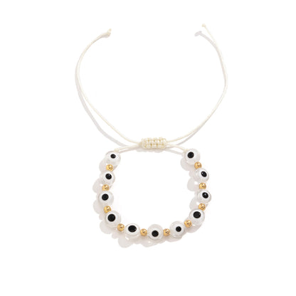 White Acrylic and Polyster 18K Gold-Plated Eye Beaded Adjustable Bracelet, gold bracelet for women, lifestyle look