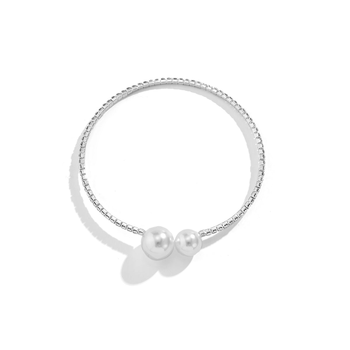 Pearl and Cubic Zirconia Silver-Plated Cuff, silver bracelet for women, dainty minimalist design, side view