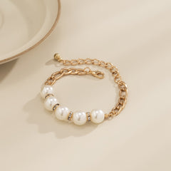 Pearl & Cubic Zirconia 18K Gold-Plated Curb Chain Bracelet