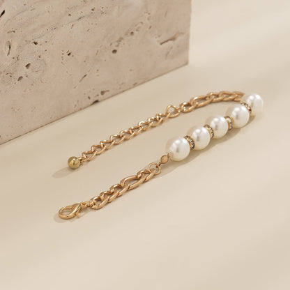Pearl and Cubic Zirconia 18K Gold-Plated Curb Chain Bracelet, gold bracelet for women, elegant gift for her, lifestyle look