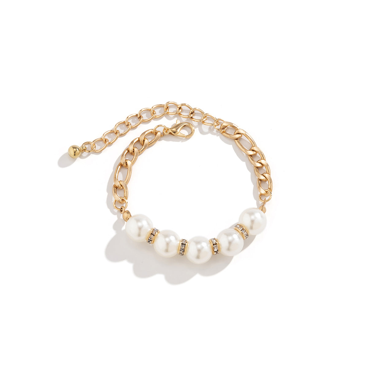 Pearl and Cubic Zirconia 18K Gold-Plated Curb Chain Bracelet, gold bracelet for women, elegant gift for her, styled look