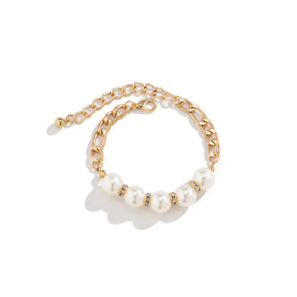 Pearl and Cubic Zirconia 18K Gold-Plated Curb Chain Bracelet, gold bracelet for women, elegant gift for her, styled look