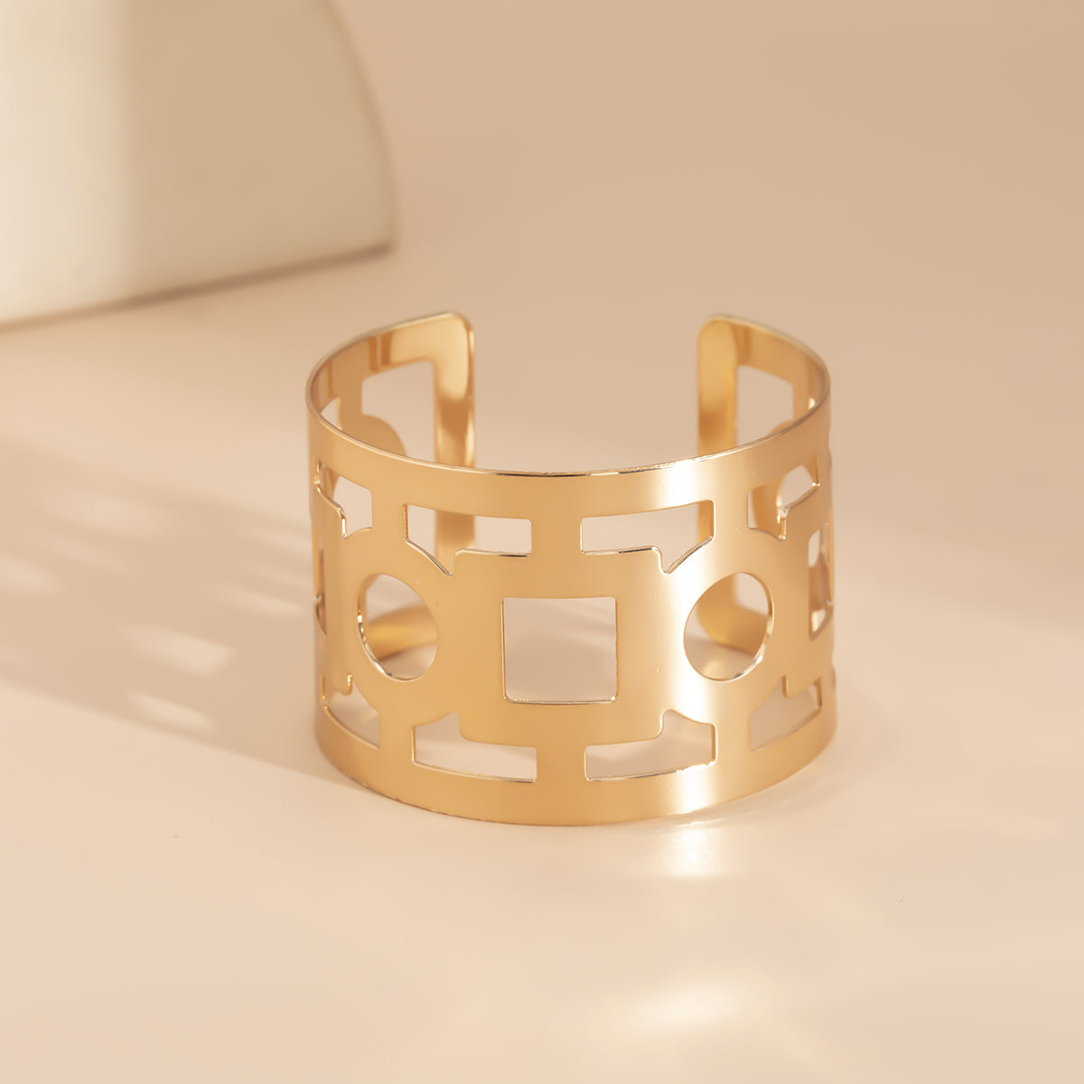 18K Gold-Plated Openwork Geometric Cuff, gold bracelet for women, everyday style, styled look