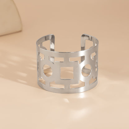 Silver-Plated Openwork Geometric Cuff, silver bracelet for women, everyday style, lifestyle look