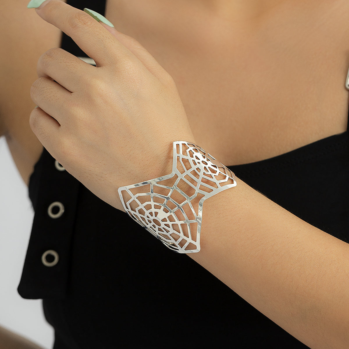 Silver-Plated Web Cuff Bracelet, silver bracelet for women, everyday style, front view