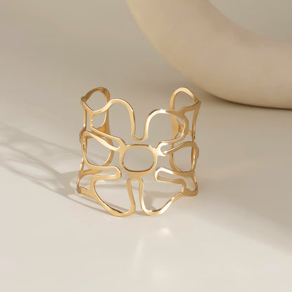 18K Gold-Plated Openwork Flower Cuff, gold bracelet for women, dainty minimalist design, detail close-up