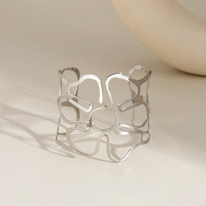 Silver-Plated Openwork Flower Cuff, silver bracelet for women, botanical inspired, lifestyle look