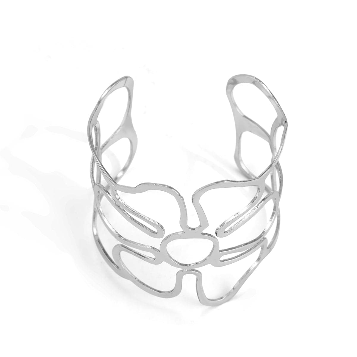 Silver-Plated Openwork Flower Cuff, silver bracelet for women, botanical inspired, styled look
