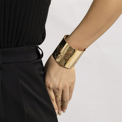 18K Gold-Plated Openwork Butterfly Cuff, gold bracelet for women, everyday style, side view