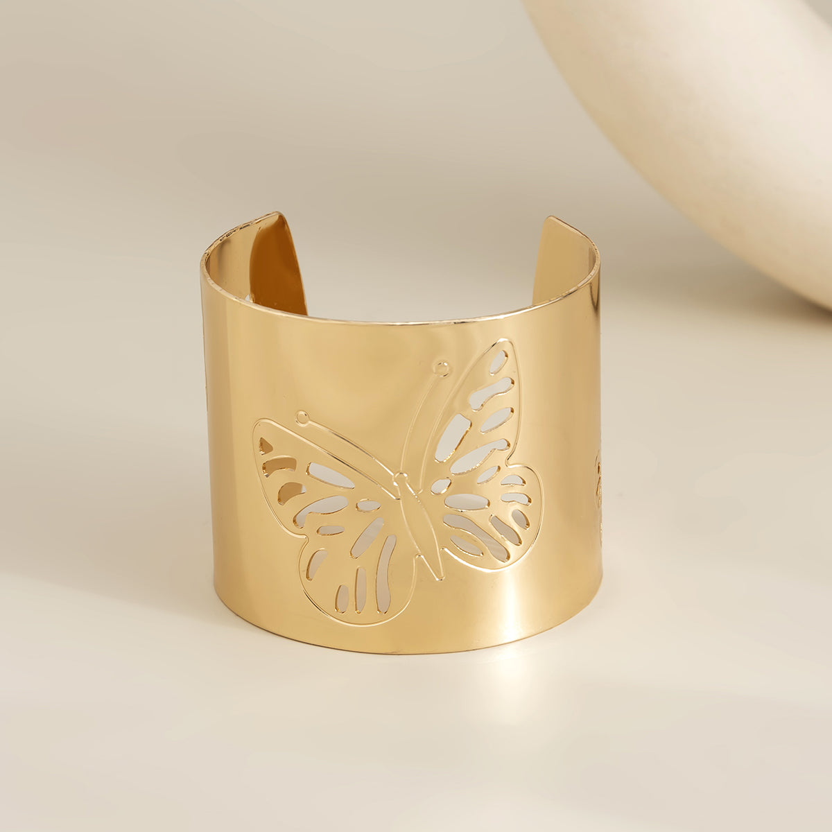 18K Gold-Plated Openwork Butterfly Cuff, gold bracelet for women, everyday style, lifestyle look