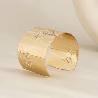 18K Gold-Plated Openwork Butterfly Cuff, gold bracelet for women, everyday style, styled look
