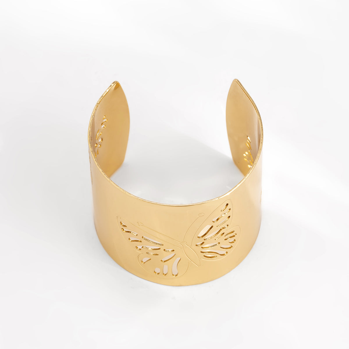 18K Gold-Plated Openwork Butterfly Cuff, gold bracelet for women, everyday style, detail close-up