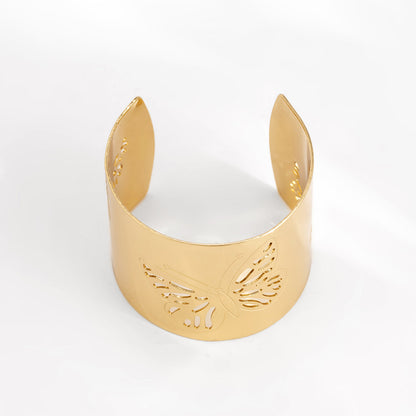 18K Gold-Plated Openwork Butterfly Cuff, gold bracelet for women, everyday style, detail close-up