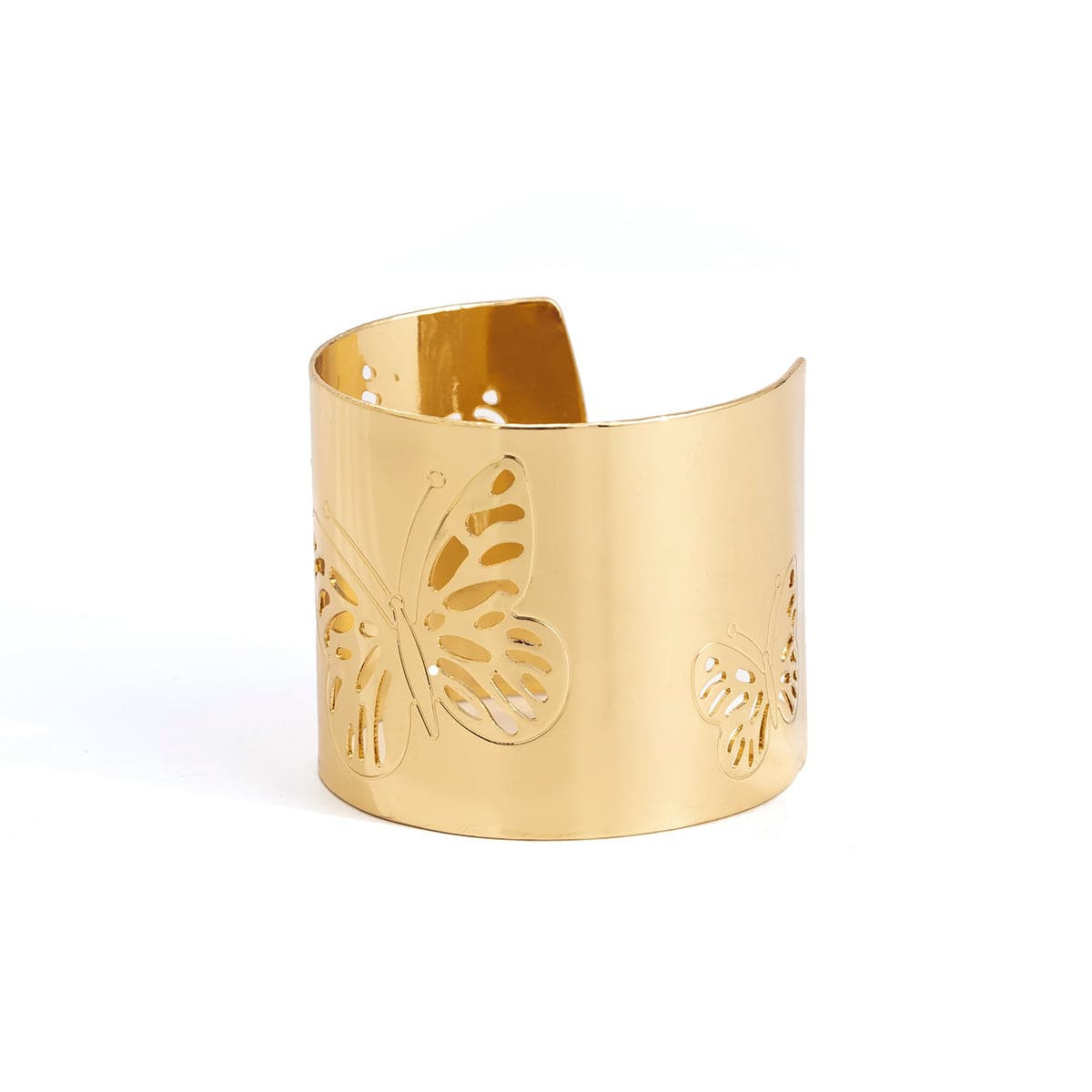 18K Gold-Plated Openwork Butterfly Cuff, gold bracelet for women, everyday style, front view