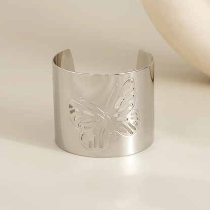 Silver-Plated Openwork Butterfly Cuff Bracelet, silver bracelet for women, vintage-inspired design, styled look
