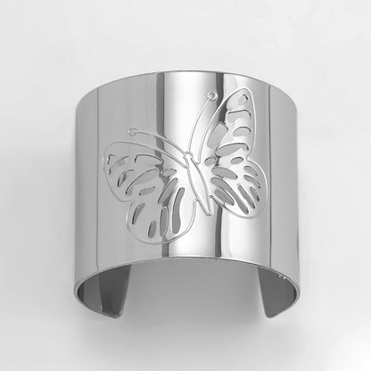 Silver-Plated Openwork Butterfly Cuff Bracelet, silver bracelet for women, vintage-inspired design, side view
