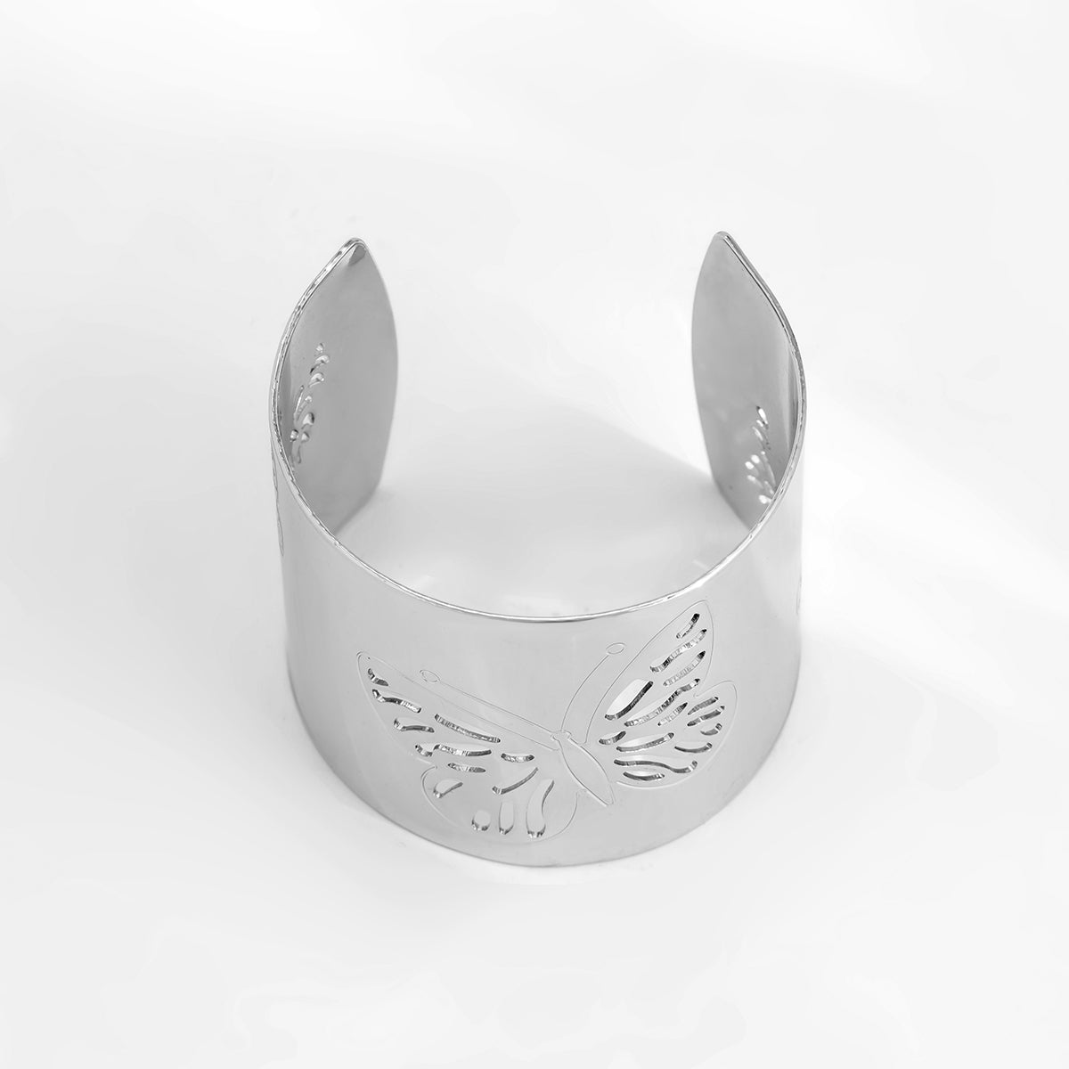 Silver-Plated Openwork Butterfly Cuff Bracelet, silver bracelet for women, vintage-inspired design, detail close-up