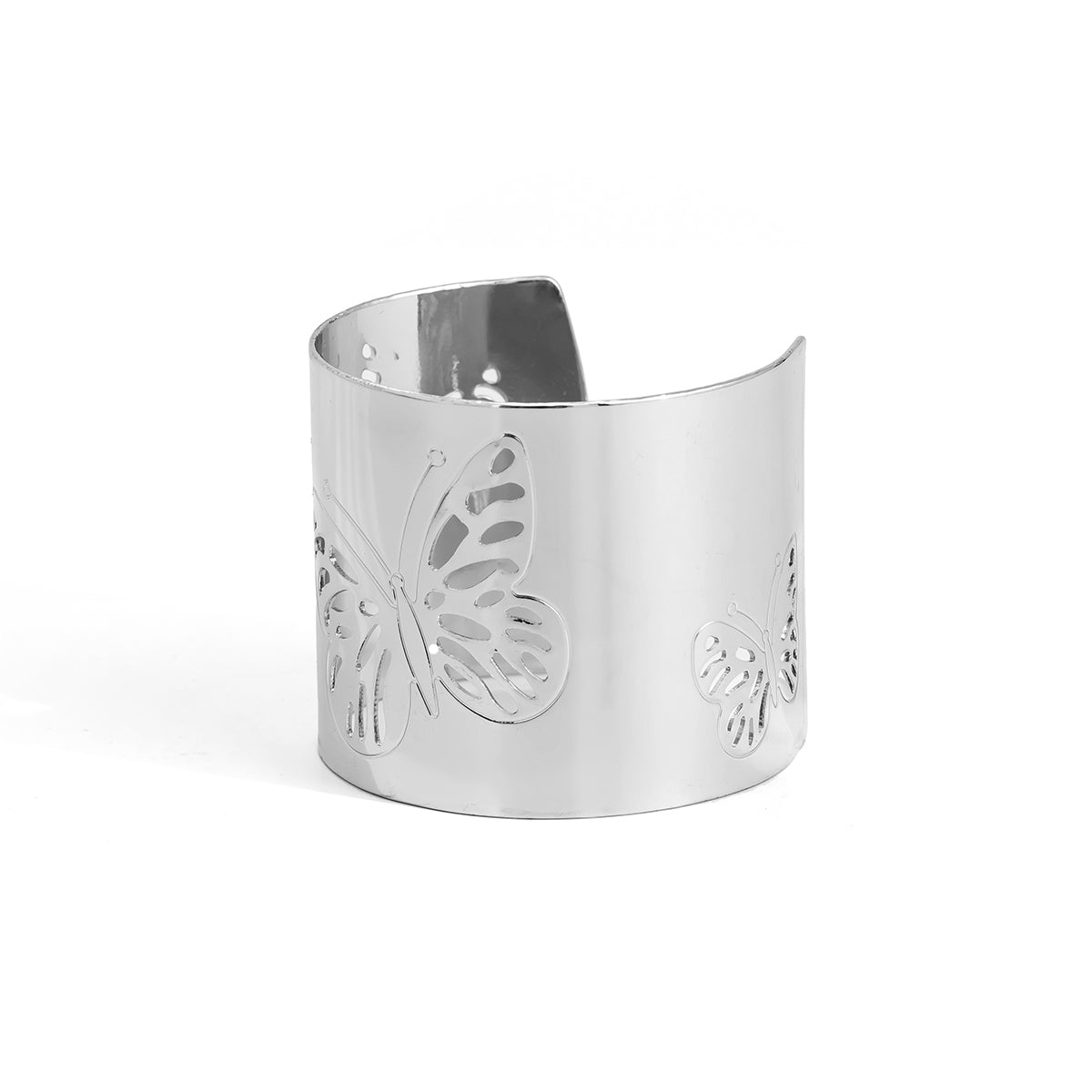 Silver-Plated Openwork Butterfly Cuff Bracelet, silver bracelet for women, vintage-inspired design, lifestyle look