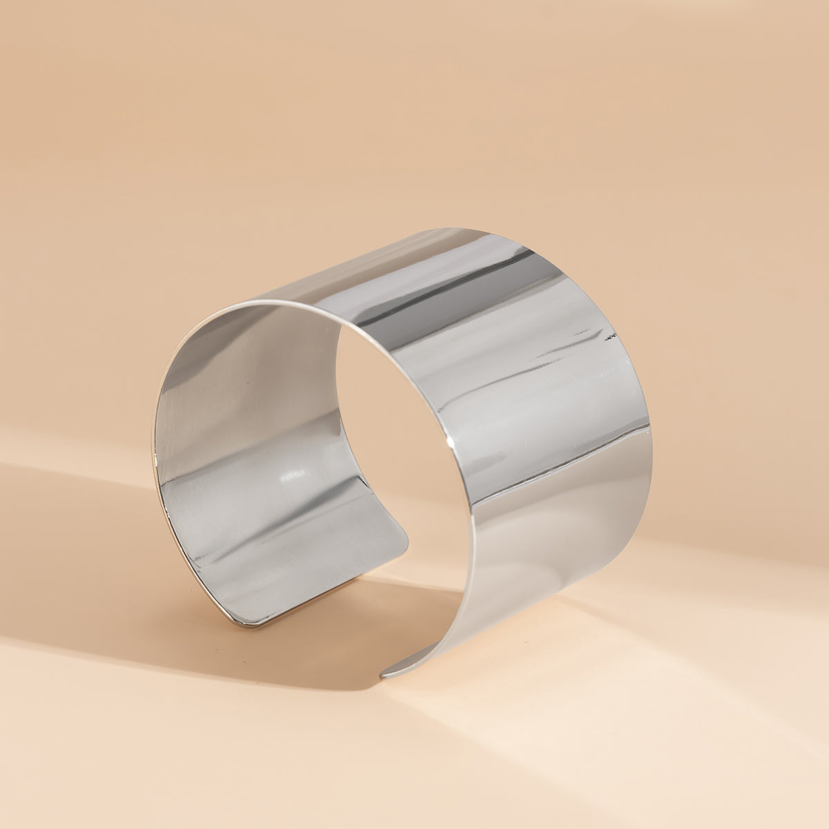 Silver-Plated Wide Wrap Cuff, silver bracelet for women, dainty minimalist design, front view