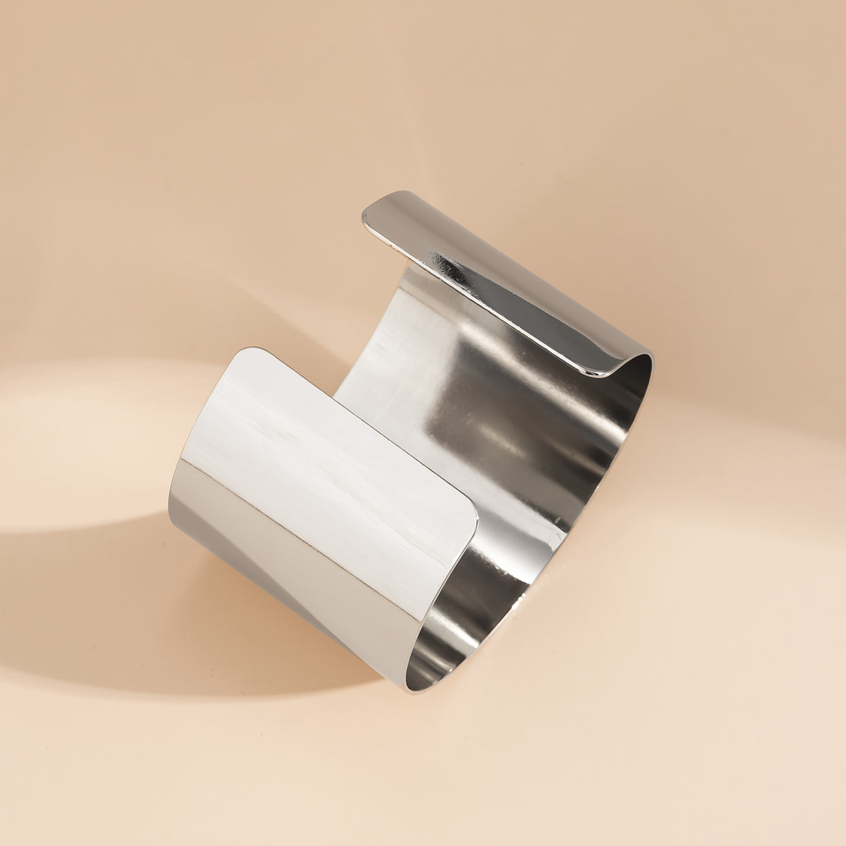Silver-Plated Wide Wrap Cuff, silver bracelet for women, dainty minimalist design, side view