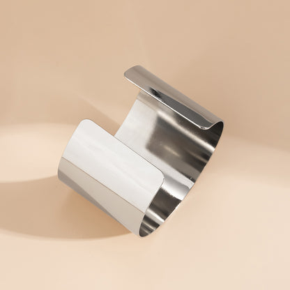Silver-Plated Wide Wrap Cuff, silver bracelet for women, dainty minimalist design, side view