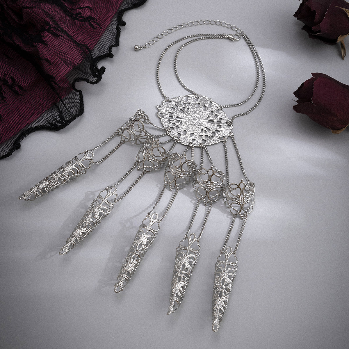 Silver-Plated Filigree Full Hand Wrist-To-Ring Bracelet, silver bracelet for women, vintage-inspired design, lifestyle look
