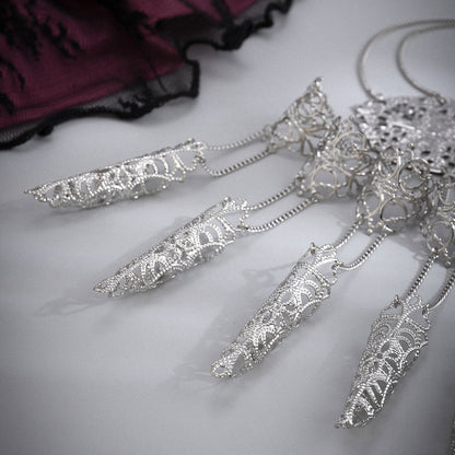Silver-Plated Filigree Full Hand Wrist-To-Ring Bracelet, silver bracelet for women, vintage-inspired design, side view