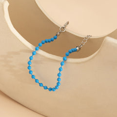 Blue Enamel & Silver-Plated Beaded Chain Bracelet