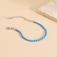 Blue Enamel & Silver-Plated Beaded Chain Bracelet