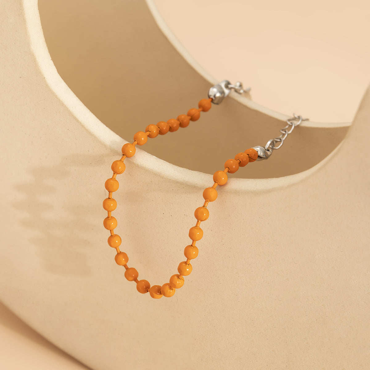 Orange Enamel & Silver-Plated Beaded Chain Bracelet