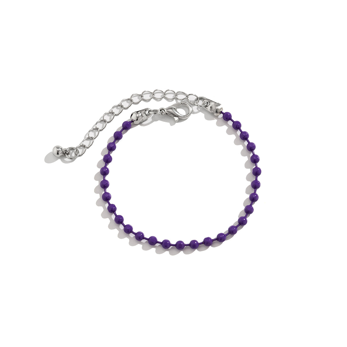 Purple Enamel & Silver-Plated Beaded Chain Adjustable Bracelet