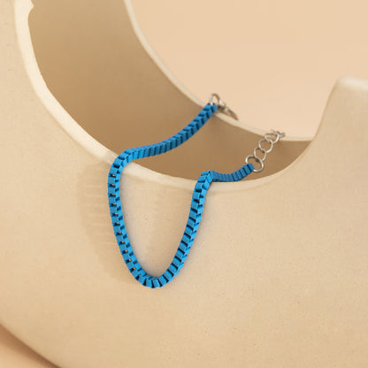 Blue Enamel and Silver-Plated Box Chain Bracelet, silver bracelet for women, botanical inspired, side view