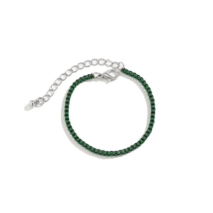 Green Enamel and Silver-Plated Box Chain Bracelet, silver bracelet for women, vintage-inspired design, lifestyle look