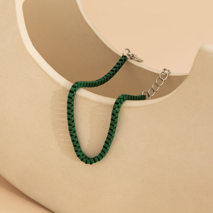 Green Enamel and Silver-Plated Box Chain Bracelet, silver bracelet for women, vintage-inspired design, side view