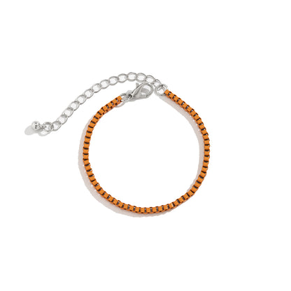 Orange Enamel and Silver-Plated Box Chain Adjustable Bracelet, silver bracelet for women, detail close-up