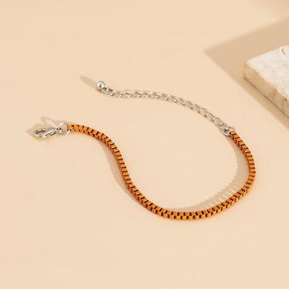 Orange Enamel and Silver-Plated Box Chain Adjustable Bracelet, silver bracelet for women, styled look