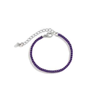 Purple Enamel and Silver-Plated Box Chain Bracelet, silver bracelet for women, vintage-inspired design, lifestyle look
