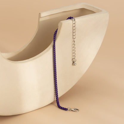Purple Enamel and Silver-Plated Box Chain Bracelet, silver bracelet for women, vintage-inspired design, side view